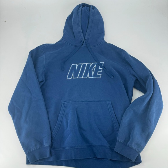 Nike Other - Nike Mens Hoodie‎ Blue Embroidered Spellout Logo Pullover Fleece Sweatshirt L